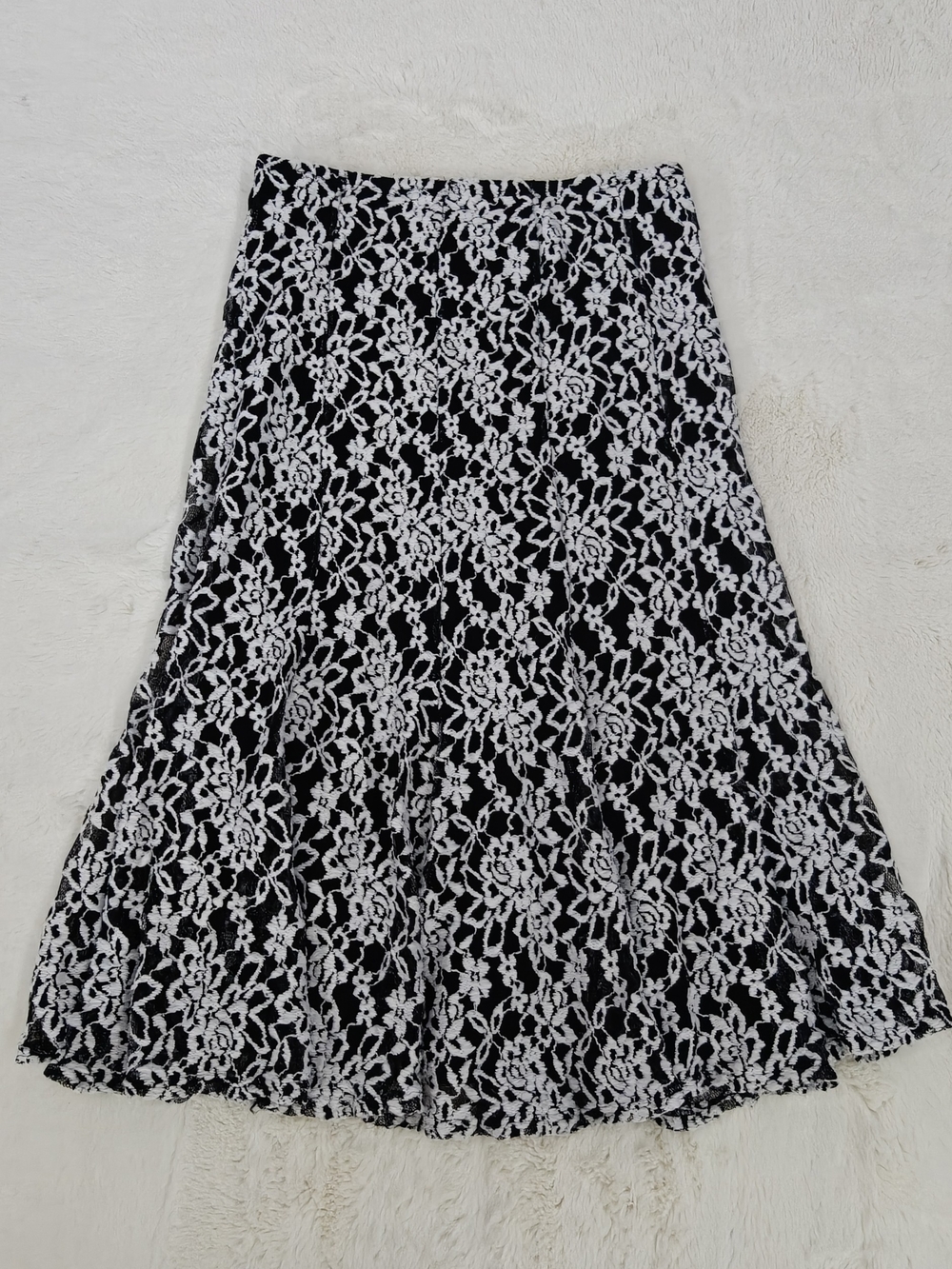 Classic Black & White Lace A-Line Skirt
